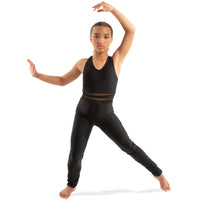 Youth V-Neck Criss Cross Mesh Panel Tank Unitard