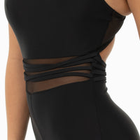 Youth V-Neck Criss Cross Mesh Panel Tank Unitard