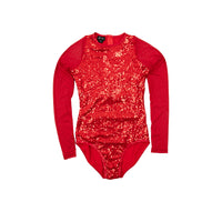 Sequin Raglan Mesh Sleeve Leotard