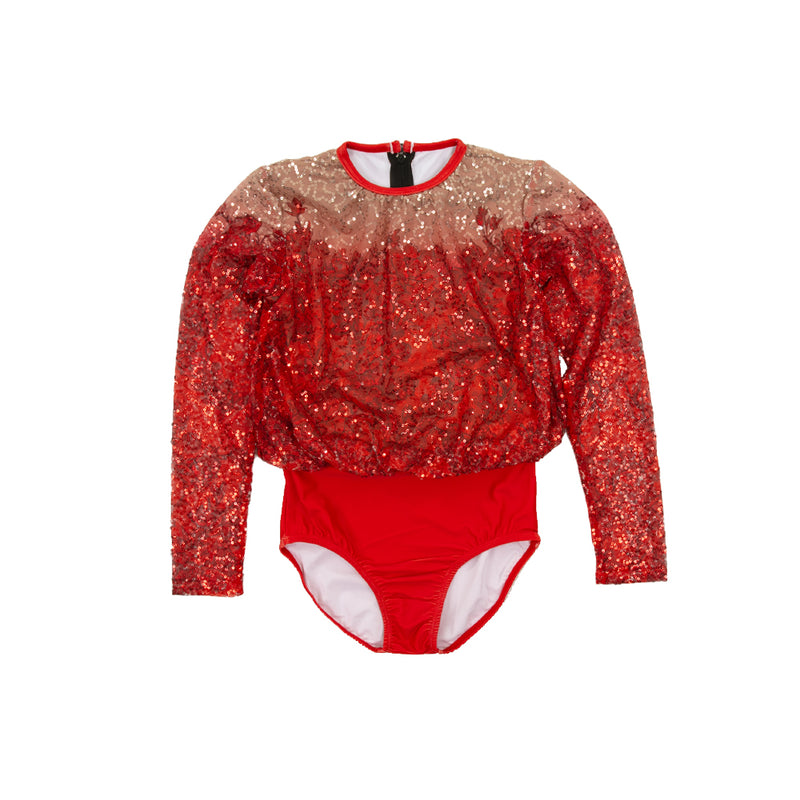 Youth Sequin Billowed Long Sleeve Floral Leotard