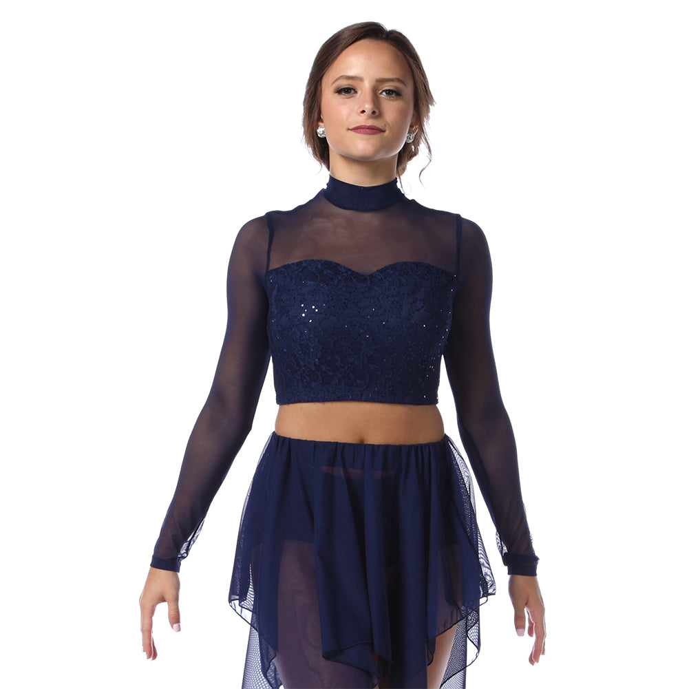 Youth Sequin Long Sleeve Mesh Crop Top