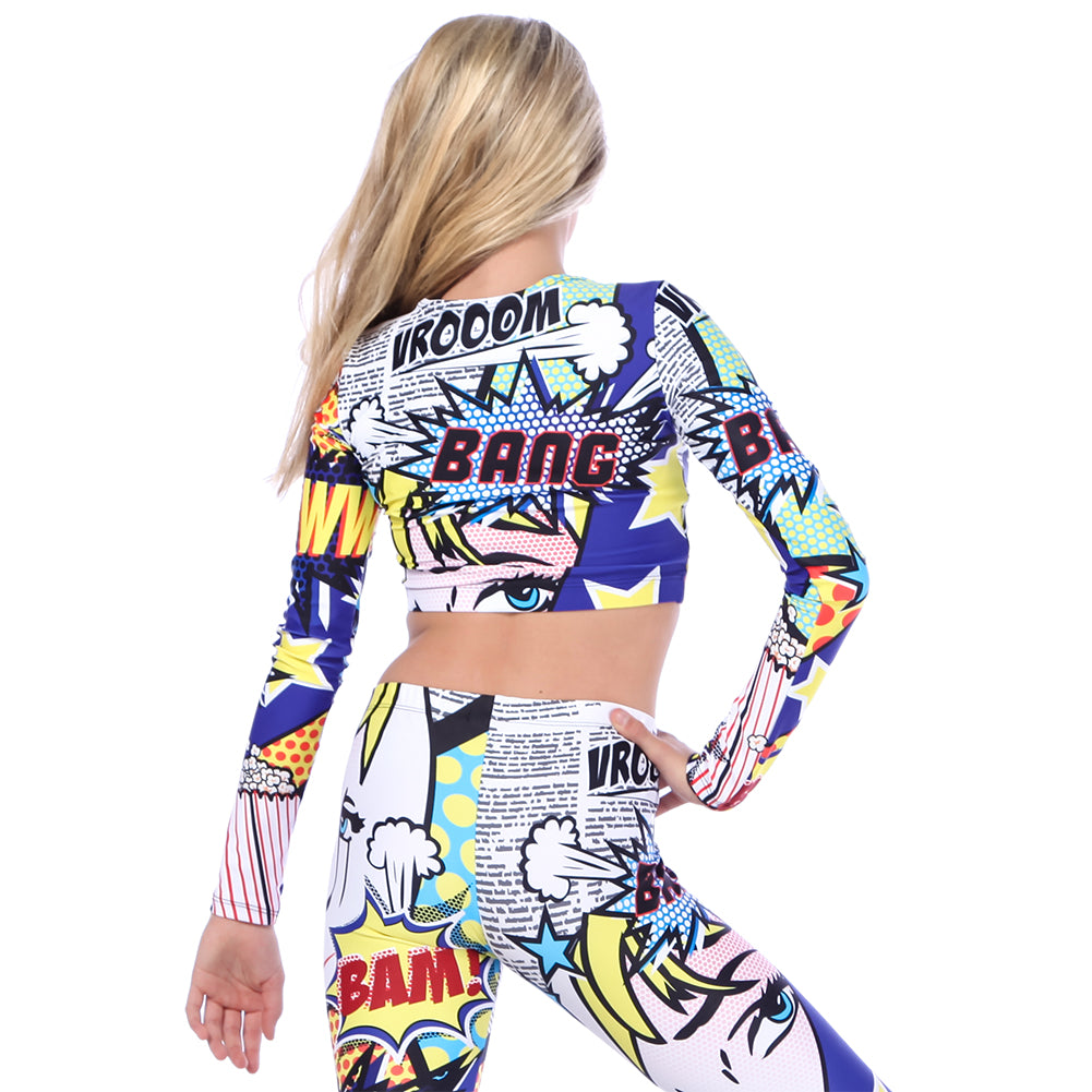 Long Sleeve Pop Art Crop Top