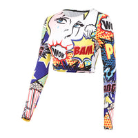 Long Sleeve Pop Art Crop Top