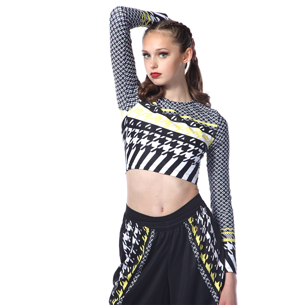 Houndstooth Long Sleeve Crop Top