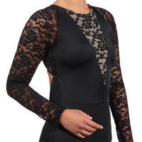 Alexandra Plunge Lace Long Sleeve Leotard