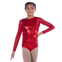 Youth Sequin Raglan Mesh Sleeve Leotard