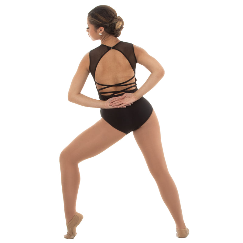 Mesh V-Neck Laceup Back Leotard