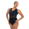 V-Neck Mesh Panel Cut Out Wide Strap Back Leotard