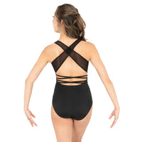 V-Neck Mesh Panel Cut Out Wide Strap Back Leotard