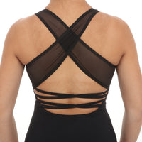 V-Neck Mesh Panel Cut Out Wide Strap Back Leotard