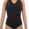 V-Neck Mesh Panel Cut Out Wide Strap Back Leotard