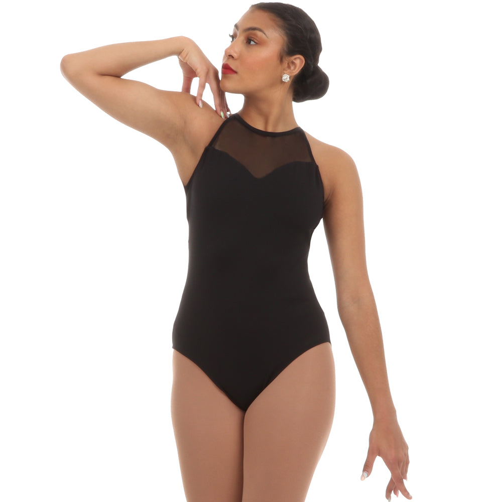 Sweetheart Mesh High Neck Scoop Back Leotard