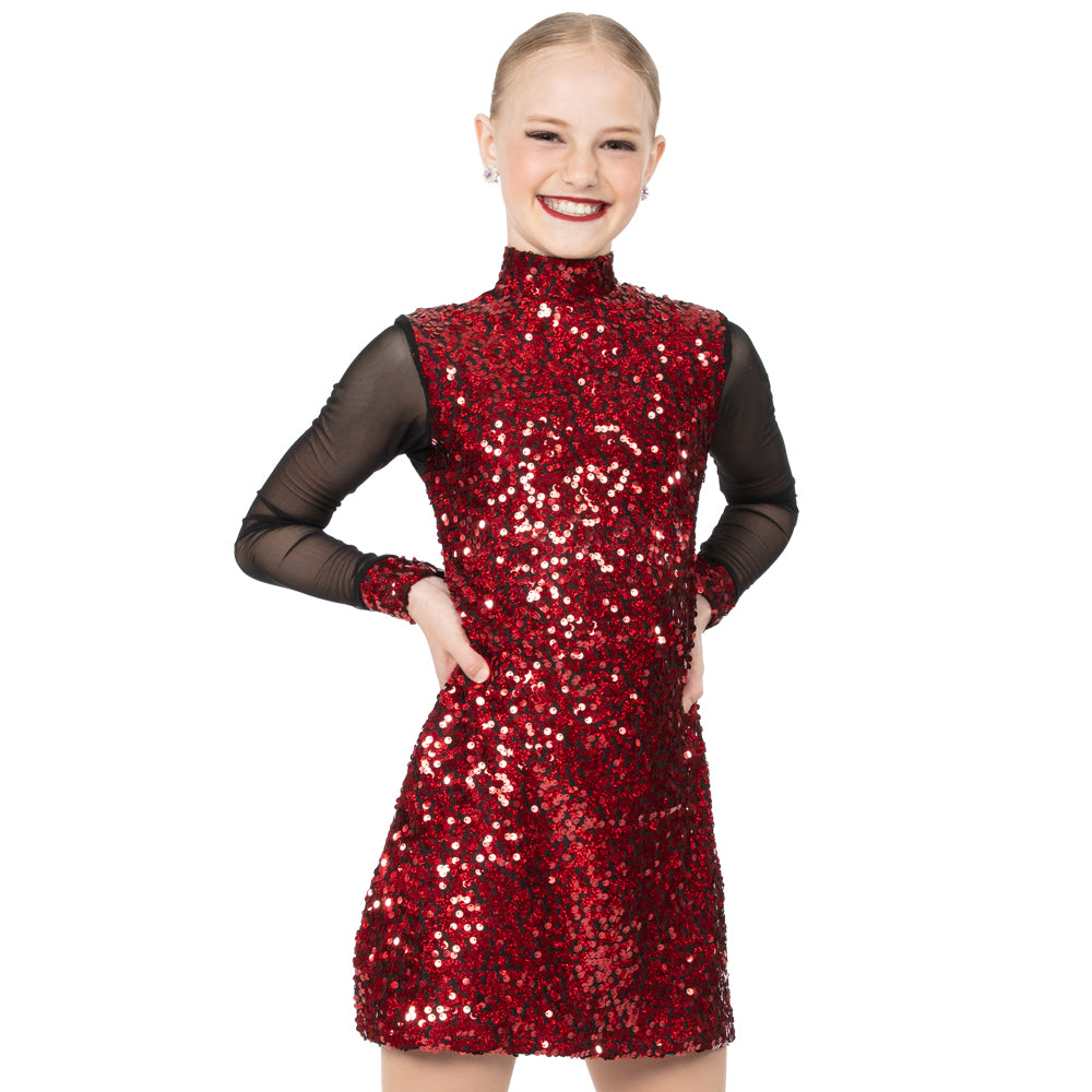 Youth Sequin Long Mesh Sleeve Tunic Dress