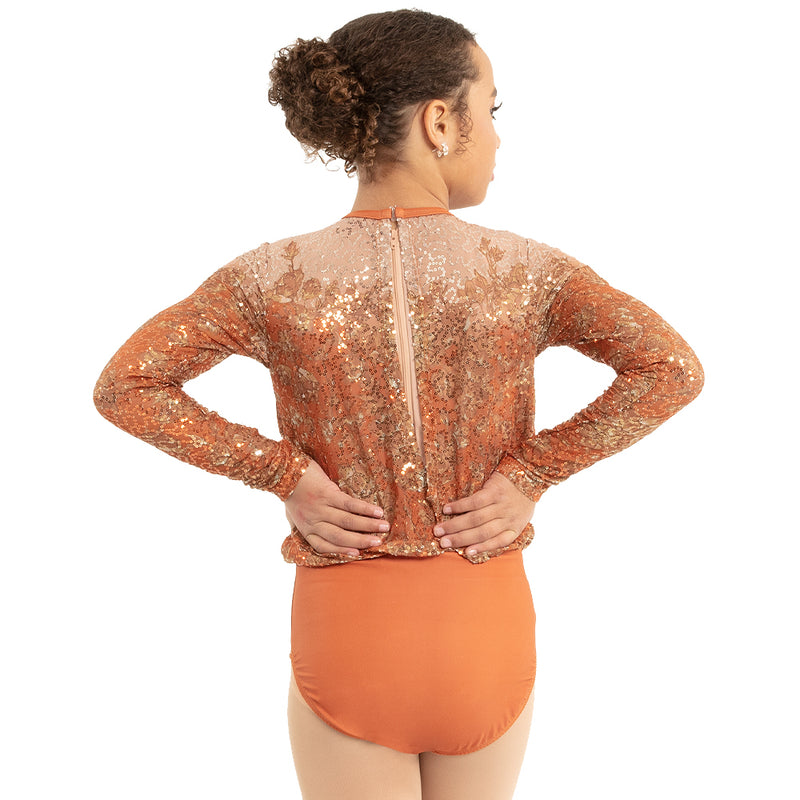 Youth Sequin Billowed Long Sleeve Floral Leotard