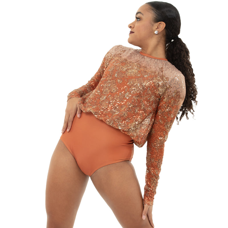 Sequin Billowed Long Sleeve Floral Leotard