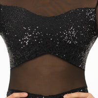 Long Sleeve Sequin Mesh Biketard