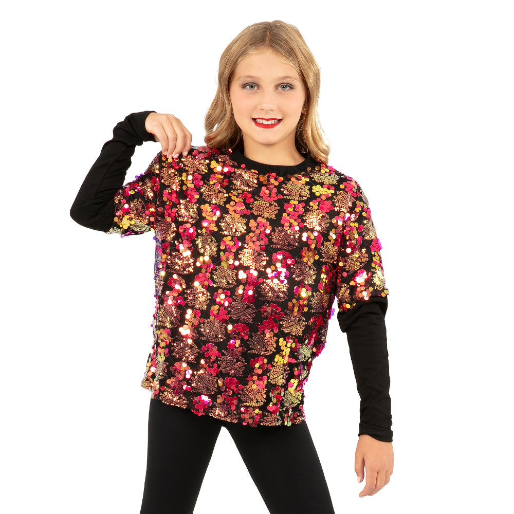 Youth Sequin Layered 2-1 Long Sleeve Shirt