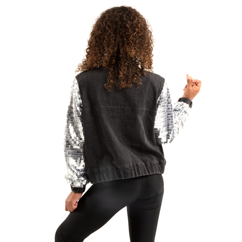 Youth Full Zip Denim and Sequin Jacket - Black