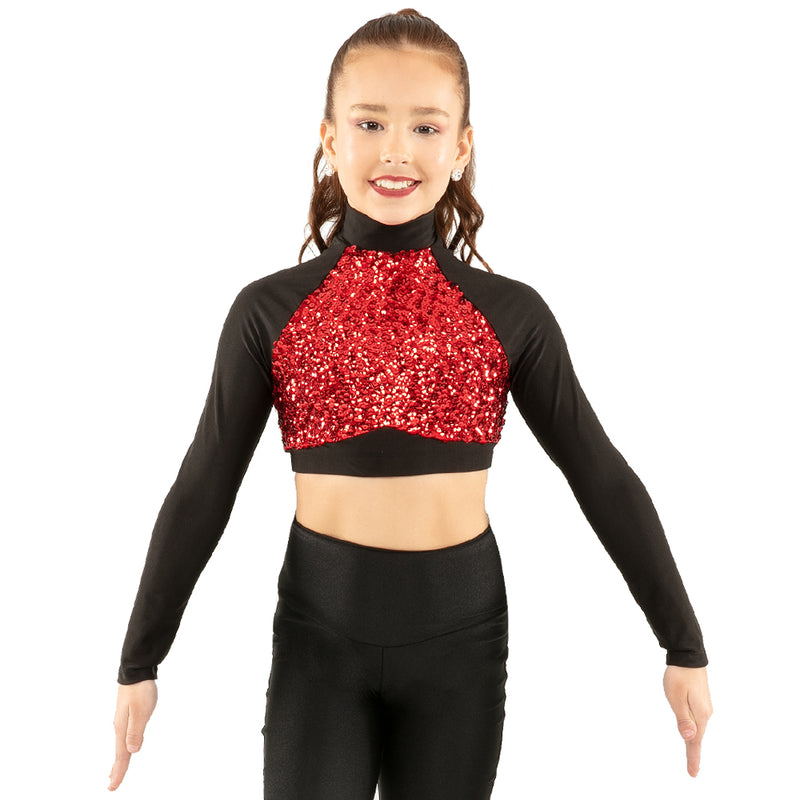 Youth Long Sleeve Sequin Performance Crop Top