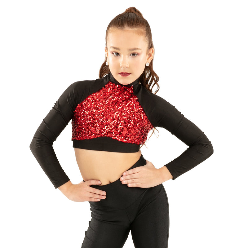 Youth Long Sleeve Sequin Performance Crop Top