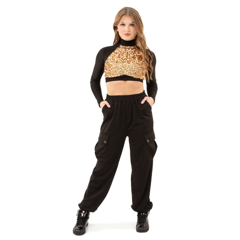 Long Sleeve Sequin Performance Crop Top