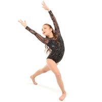 Youth Long Sleeve Floral Flocked Mesh Leotard