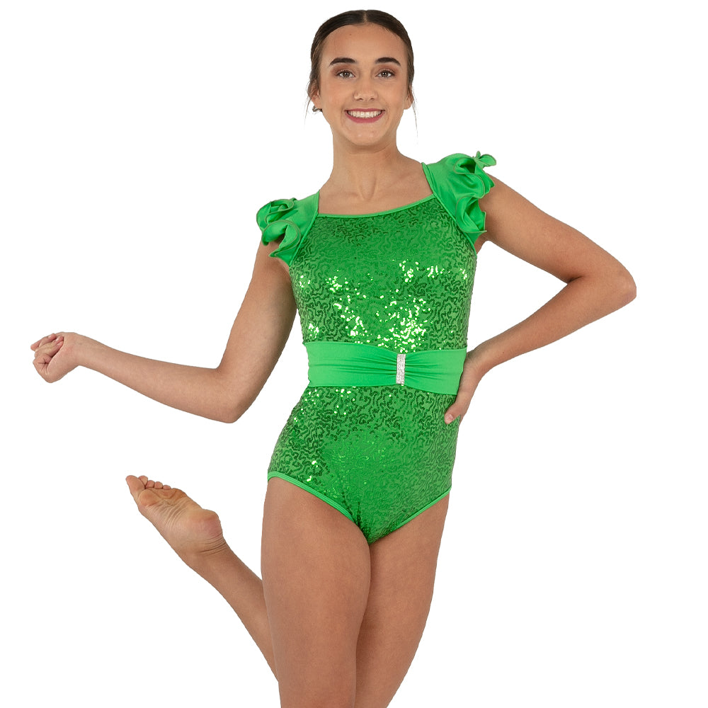 Fancy Ruffle Sleeve Sequin Leotard