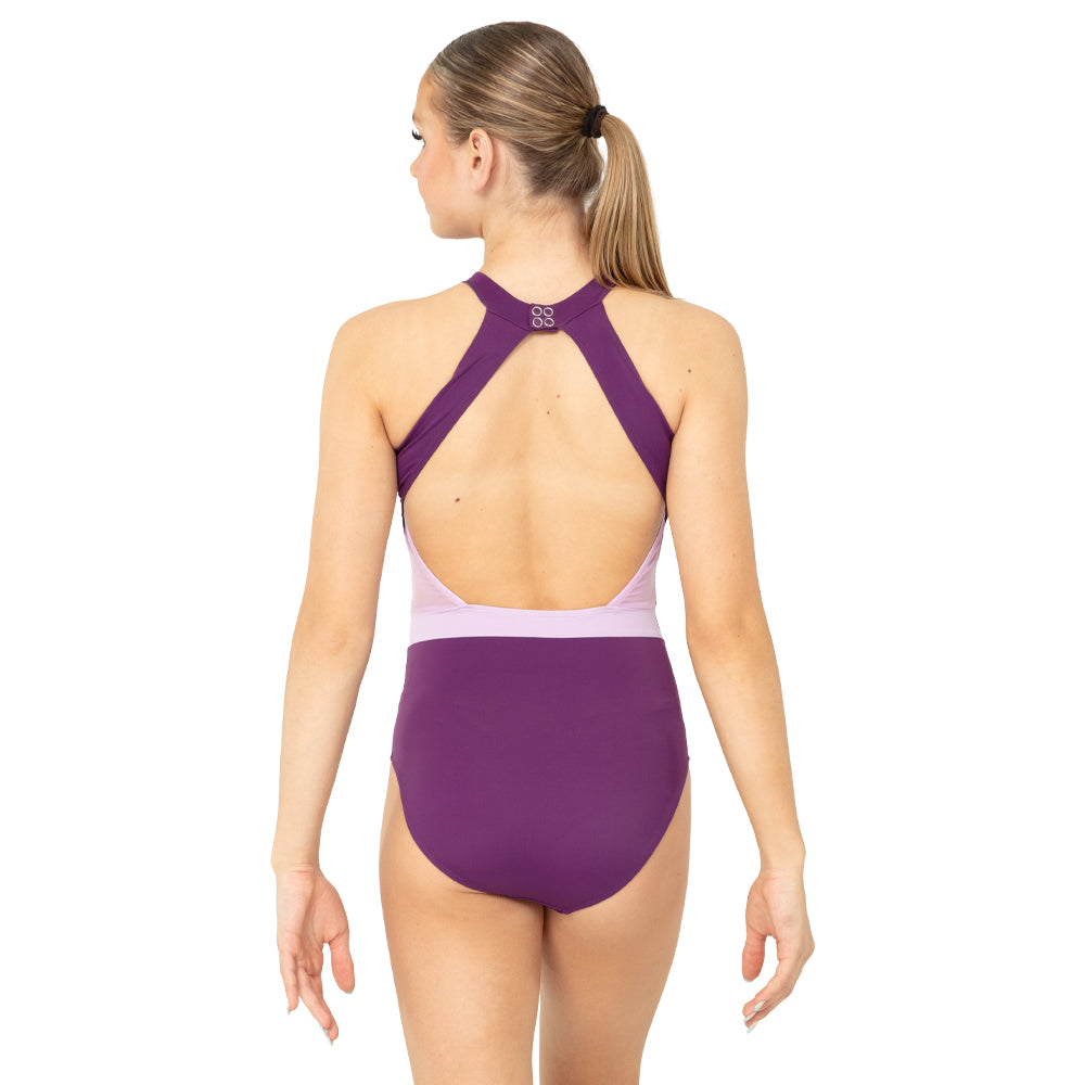 Youth Halter Cut Out Mesh Open Back Leotard