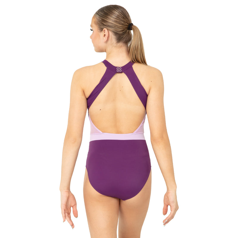 Youth Halter Cut Out Mesh Open Back Leotard