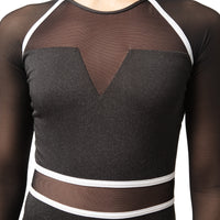 I Will Survive Colorblock Mesh Long Sleeve Leotard