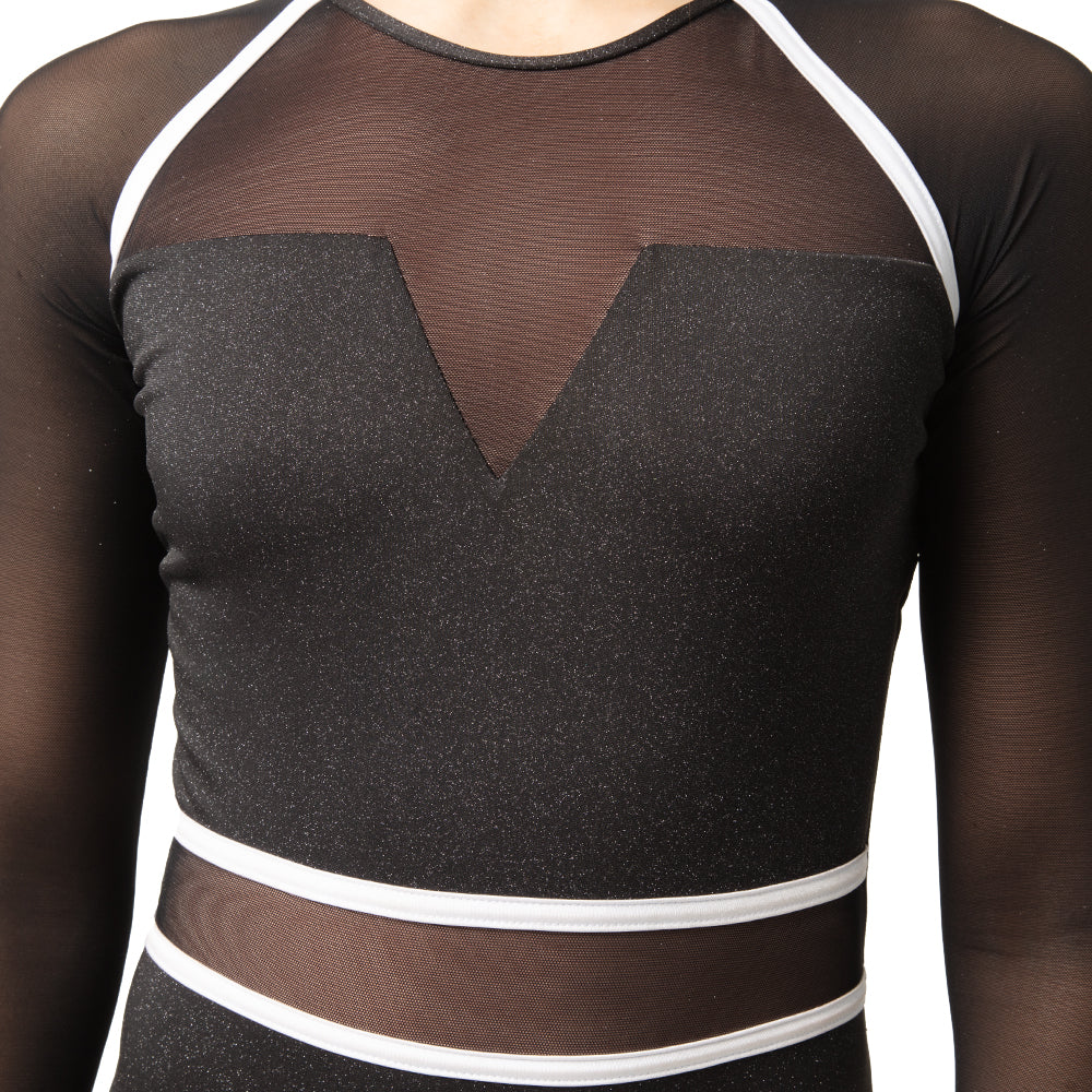 I Will Survive Colorblock Mesh Long Sleeve Leotard