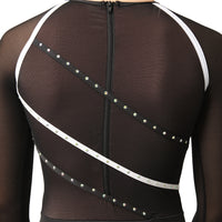 I Will Survive Colorblock Mesh Long Sleeve Leotard