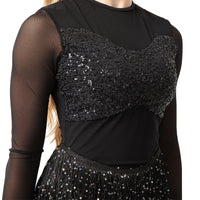 Long Sleeve Sequin Mesh Fringe Leotard