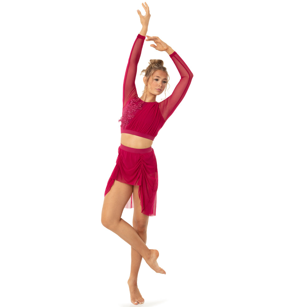 Youth Criss Cross Back Long Sleeve Crop Top with Applique