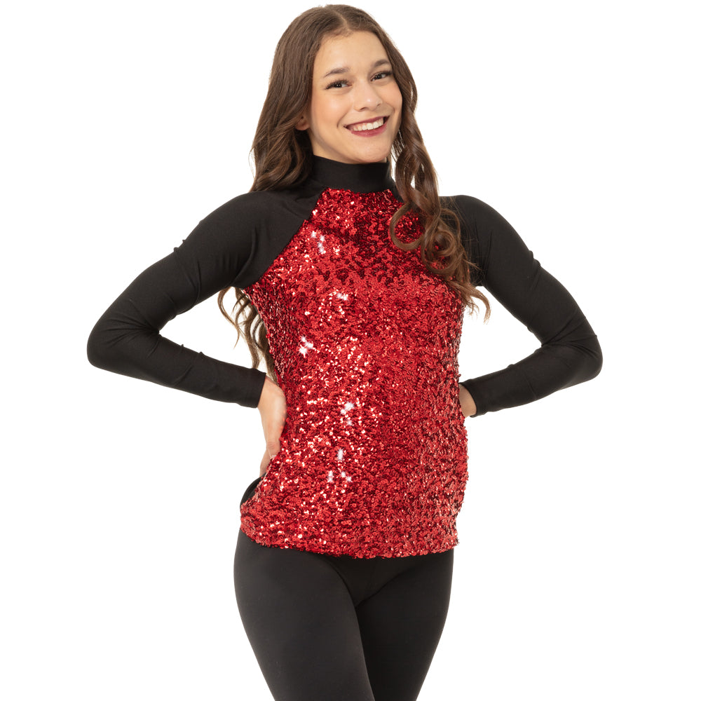 Alexandra Collection Youth Long Sleeve Sequin Performance Top