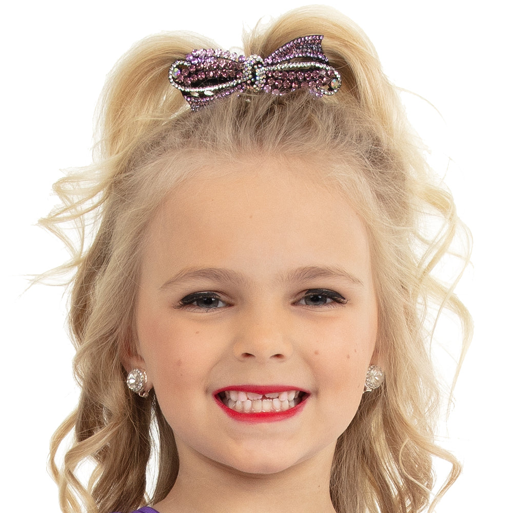 Purple Rhinestone Bow Hair Clip