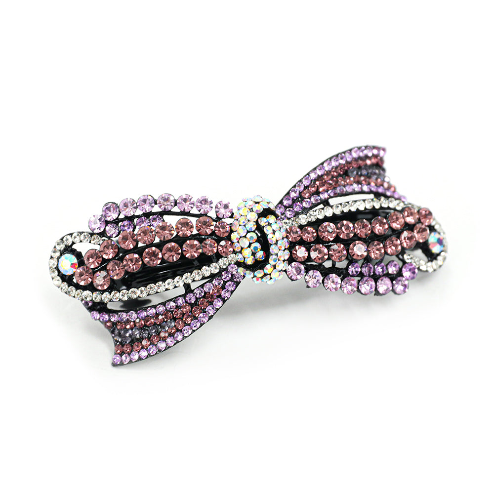 Purple Rhinestone Bow Hair Clip