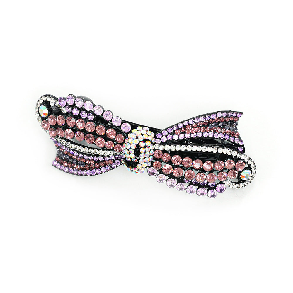 Purple Rhinestone Bow Hair Clip