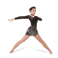 Black Raglan Leotard with Sequin Sash